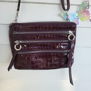 Brighton Crocodile Style Patent Leather Purple Crossbody Bag